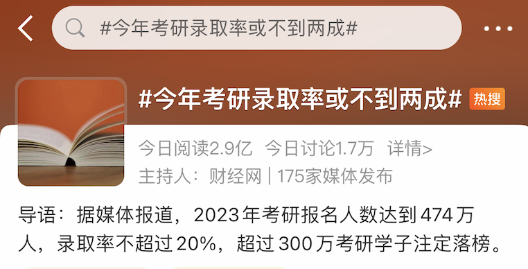 2023考研录取率仅16%！落榜的300万考生开始集体自我PUA？